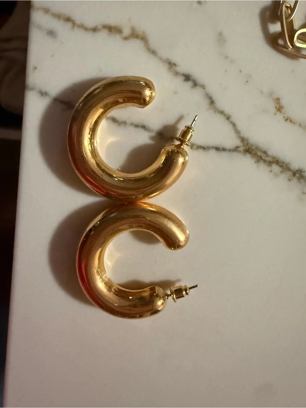 Anthropologie Polished Gold Chunky C-Hoop Earrings - Picture 1 of 1